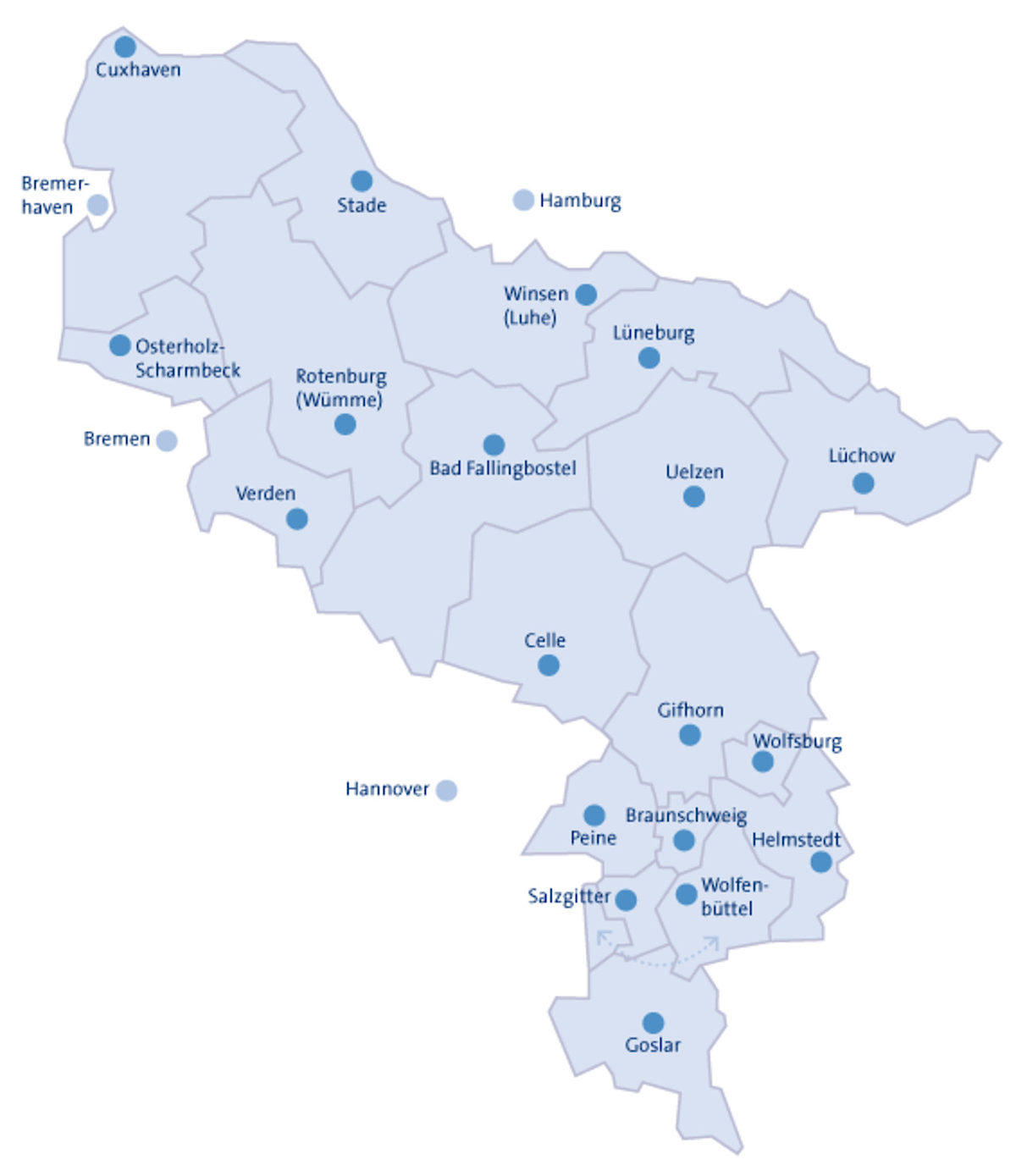 Handwerskammer Braunschweig-Lüneburg-Stade, Kammerbezirk, Regionen, Zuständigkeit, Verantwortlichkeit, Karte, Gebiet