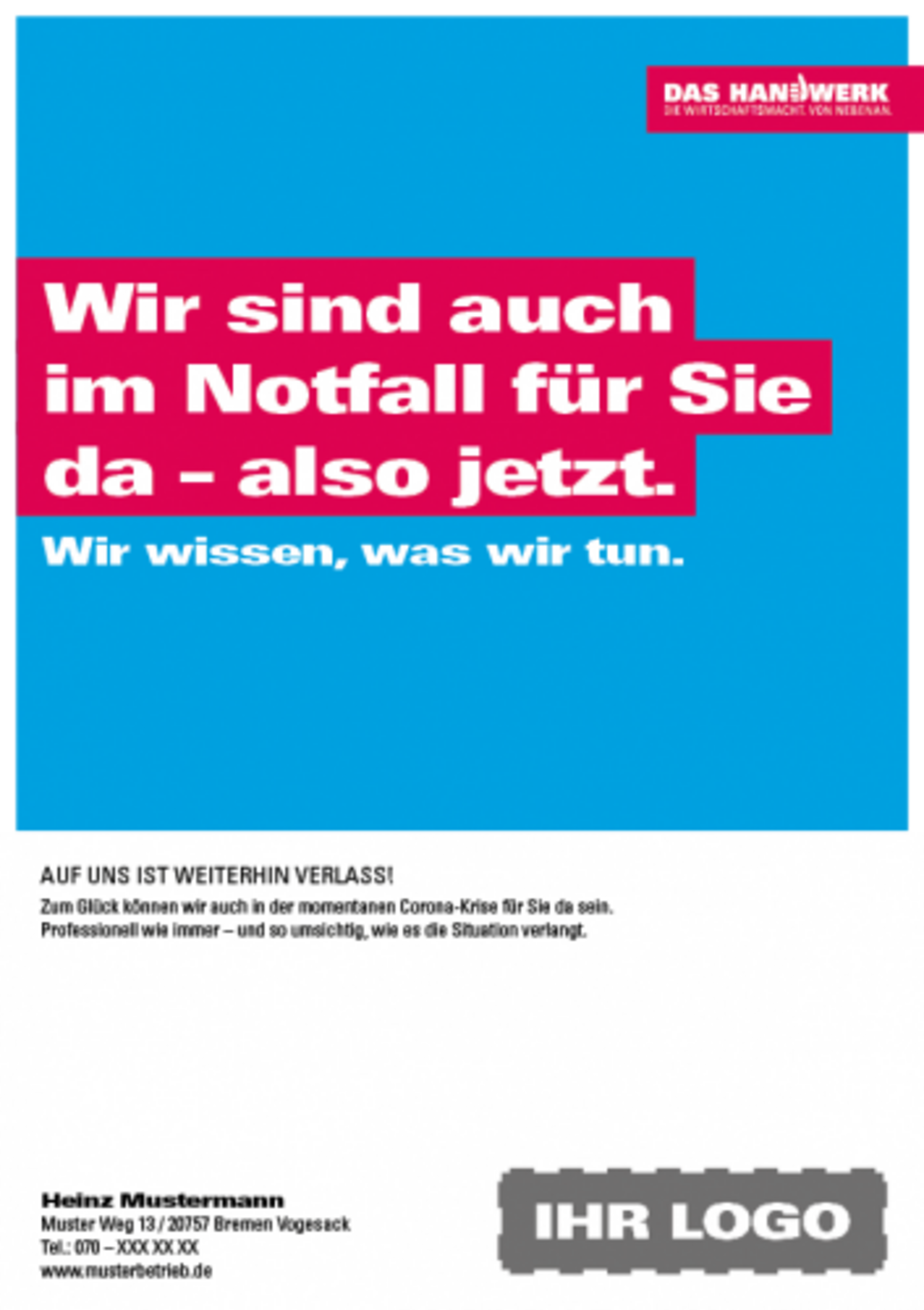 Imagekampagne 2020, Corona, Das Handwerk