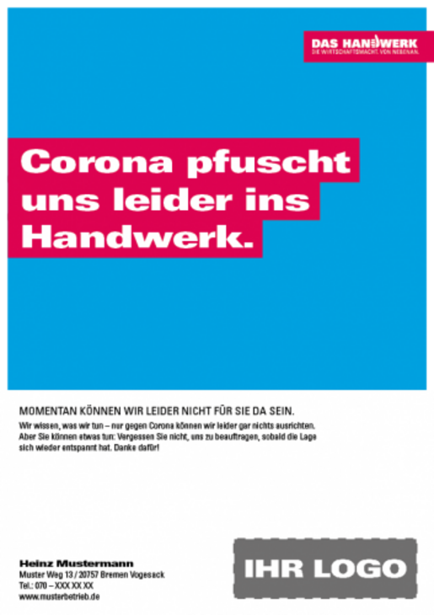 Das Handwerk, Imagekampagne 2020, Corona