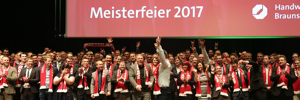 Meisterfeier, Meisterfeier 2017, Abschlussbild, Meister, Stadthalle, Braunschweig, Event, Bühne, Feier