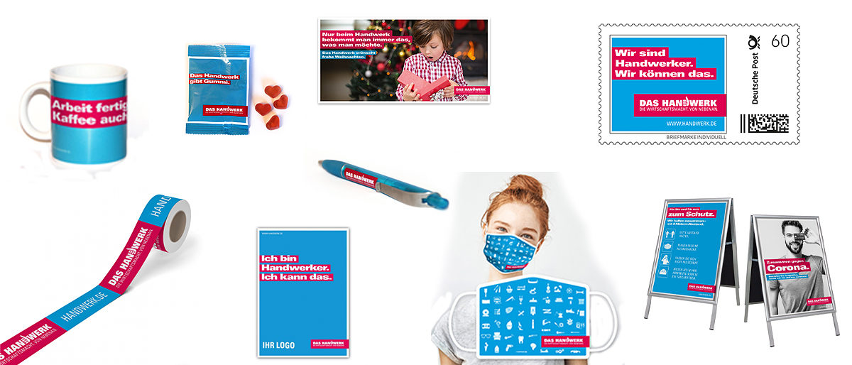 Verschiedene Werbemittel und Give-Aways im Look der Imagekampagne Verschiedene Werbemittel und Give-Aways im Look der Imagekampagne