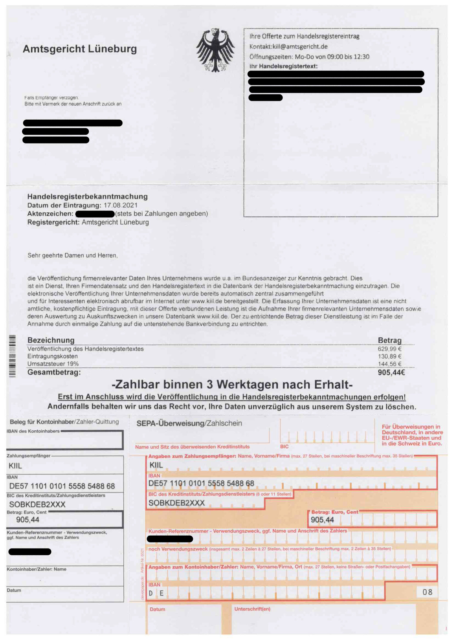 Fake Rechnung Amtsgericht Lüneburg