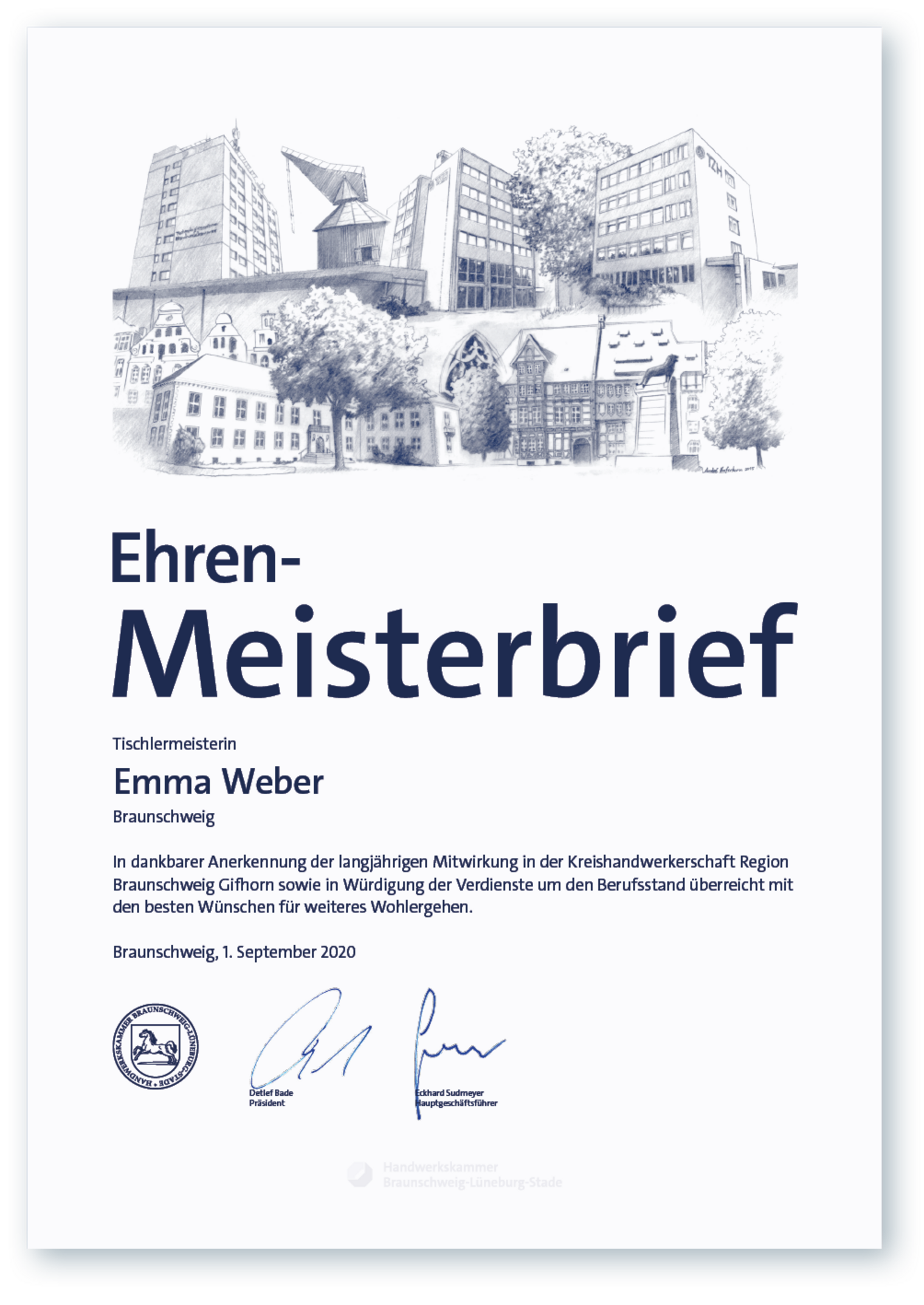 Ehrenurkunde - Ehrenmeisterbrief