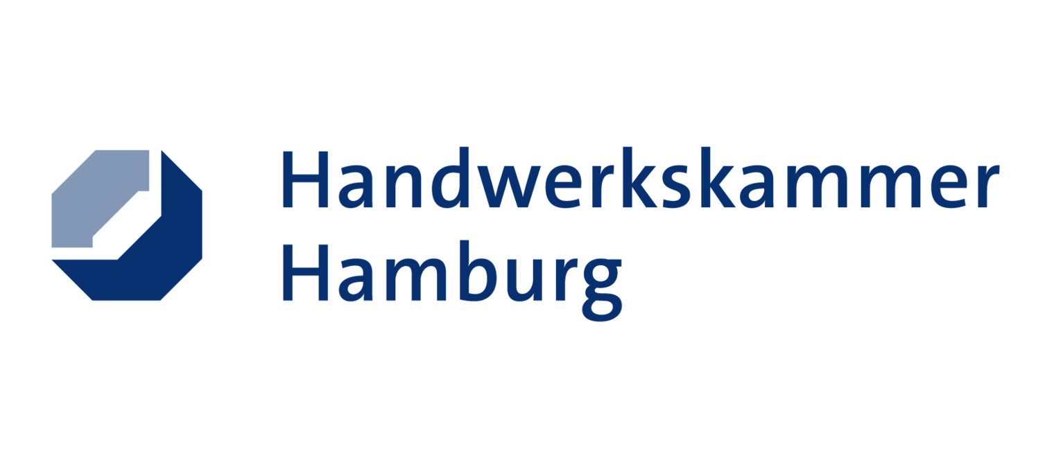 Logo Handwerkskammer Hamburg, blau-hellblaues Logo auf durchsichtigem Grund